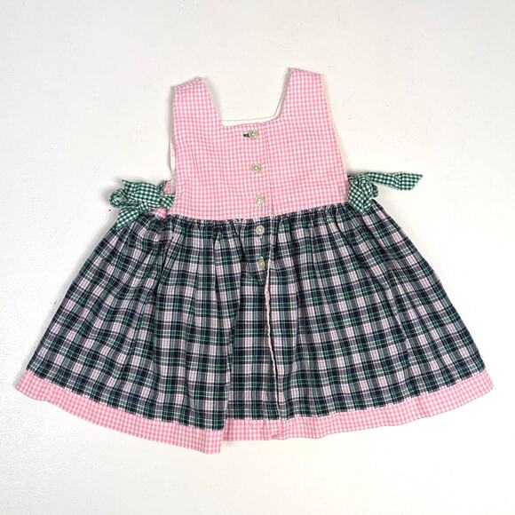 Vtg Tommy Hilfiger Dress Baby Girls Sz 6-9m Colorblock Plaid Pinafore Preppy - Picture 5 of 7